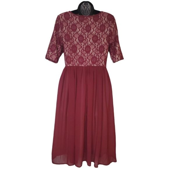 Pinkarose Burgundy Lace Chiffon Dress Size S - Picture 4 of 7